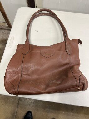 Lodis Brown Pebbled Leather Shoulder Bag with Gold Logo